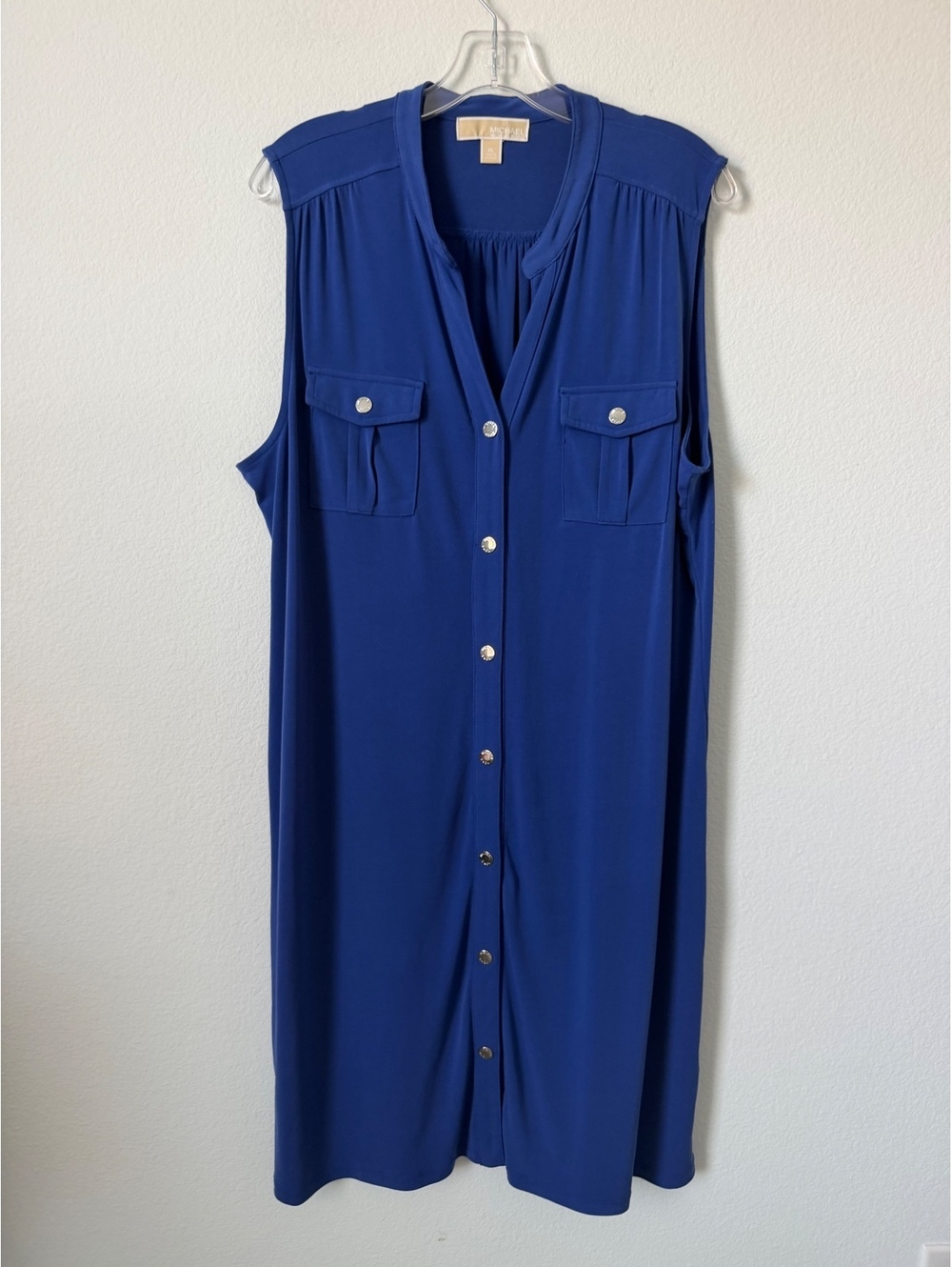 MICHAEL Michael Kors Sleeveless V-Neck Snap Button Stretch Shirt Dress Size XL